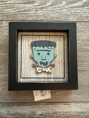 NWT Adams & Co Halloween 2-Sided Wood Block Shelf Decor Frankenstein Too Cute!